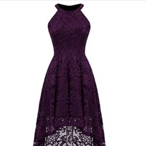 High Low Purple Lace Cocktail Party Dress